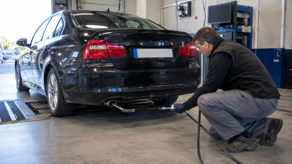 técnico realiza Inspección de emisiones de un coche diésel antes de la ITV